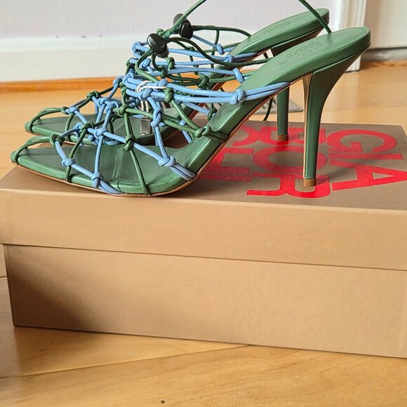 Gia Borghini Gia 11 Knotted Sandals Blue and Green Sz 40 - Picture 2 of 12